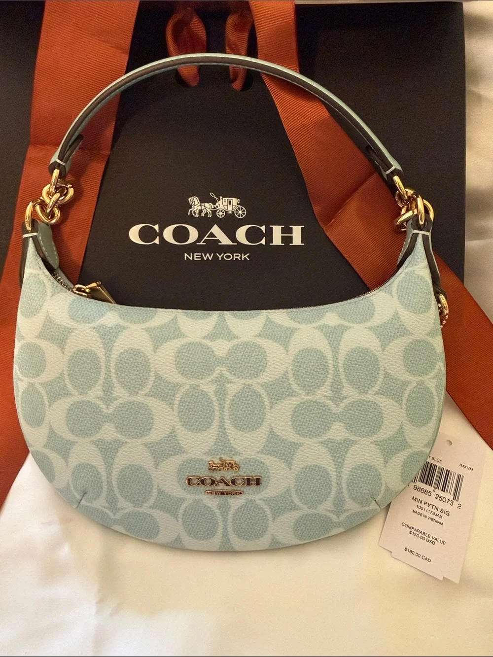 🩵Coach NWT Light Blue Signature Canvas Mini Payton Shoulder Bag/ Gold Hardware